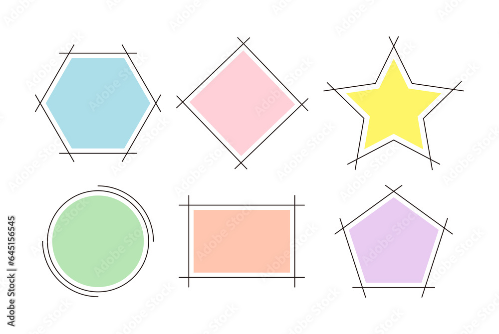 This is a set of design frame illustrations in various shapes such as stars, squares, circles, pentagons, and hexagons. This is a set of design frame illustrations in various shapes such as stars, squares, circles, pentagons, and hexagons.