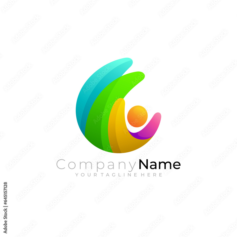 People care design with 3d colorful, charity logo template