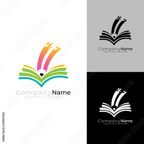 Book and pencil design combination, education logo template