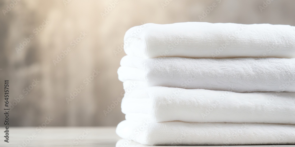 Stack of towels with copy space background - obrazy, fototapety, plakaty 