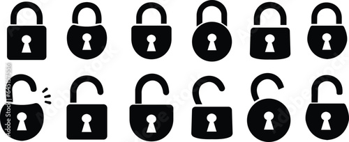 set of lock and unlock icons. locked black flat icons collection. security symbol. Lock Icon in trendy flat style isolated on white background. Security symbol for your web site design, logo, app.