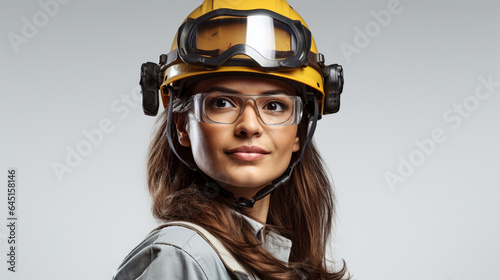 portrait of a woman wearing a helmet