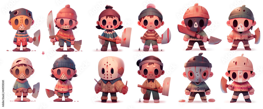 Obraz premium Sheet of cute halloween characters on white background