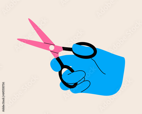 Scissors holding in hand. Colorful vector illustration