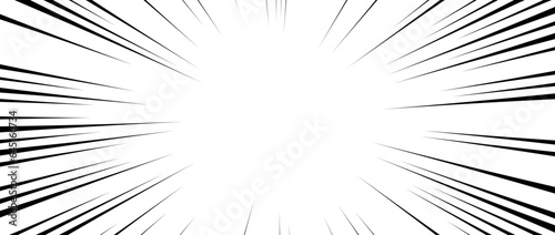 Radial speed lines background. Comic book explosion lines wallpaper. Abstract black and white flash frame design. Manga or anime cartoon light ray or beam sunburst. Vector blast or bang effect