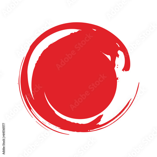筆で書いた丸のデザイン素材　赤