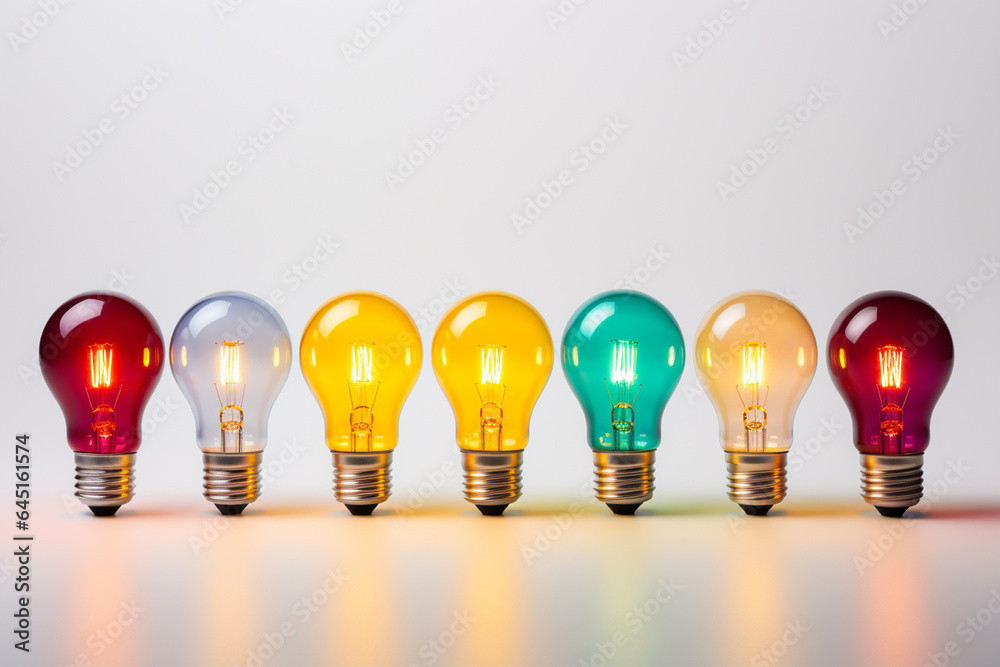 Glowing colorful light bulb on a white background. 3D illustration. Glowing colorful light bulb on a white background. 3D illustration.