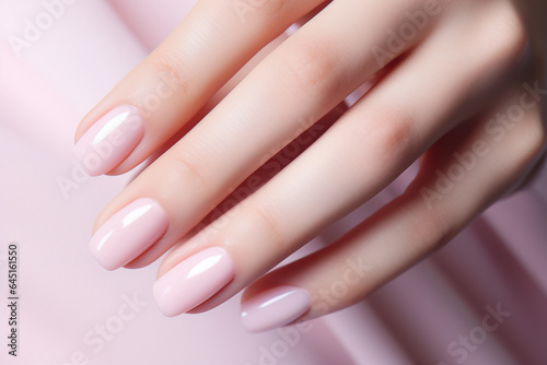 Fotografiet Female hands with pink nail design