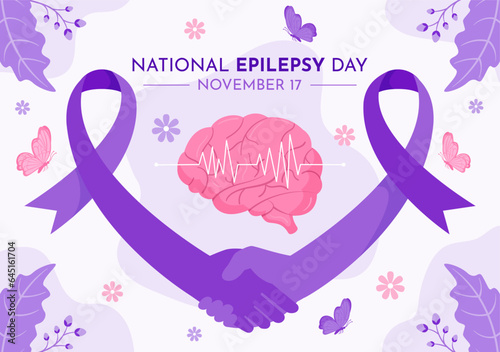 Epilepsy Awareness Month Vector Illustration is Observed Every Year in November with Brain and Mental Health in Flat Cartoon Purple Background