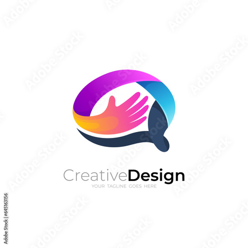 Hand care logo and brain design combination, 3d colorful icons