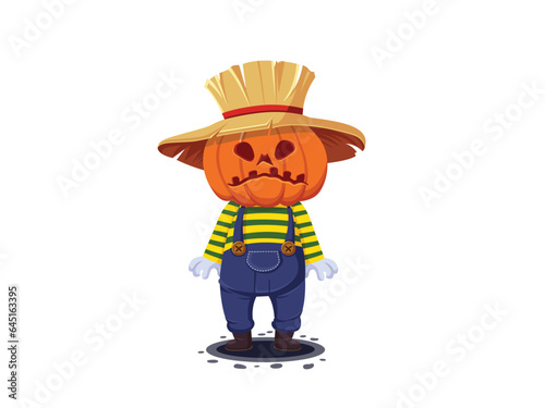 Jack o Lantern Pumpkin head cartoons character. Isolated on white background. Halloween pumpkin engraving vector illustration.
