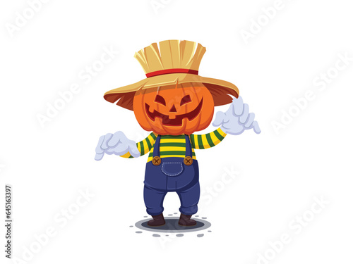 Jack o Lantern Pumpkin head cartoons character. Isolated on white background. Halloween pumpkin engraving vector illustration.