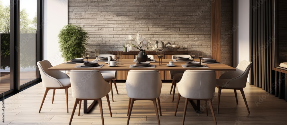 Modern dining room interior depicted in .
