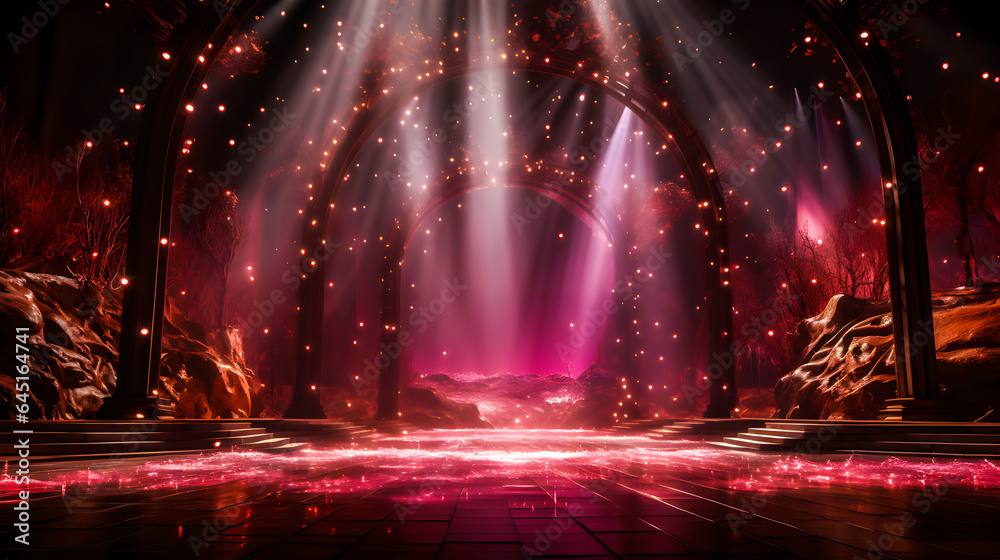 pinkgold light award stage with rays and sparks