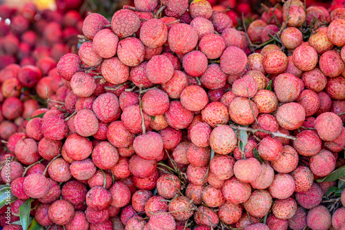 Fresh Lychee is sold at Vietnam fruit market. This is a specialty in Luc Ngan region, Bac Giang, Vietnam