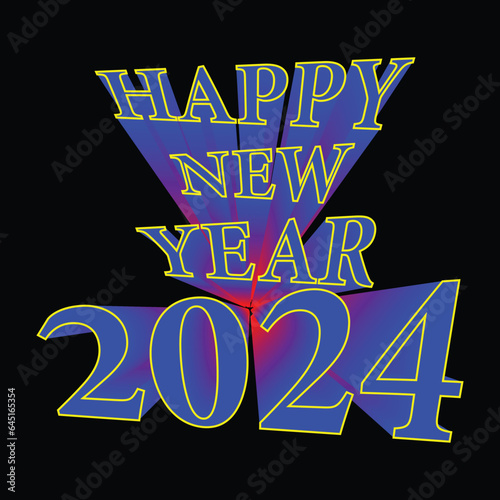 Happy new year 2024 text with stylish blending shadow, element for mew year cards design, vector art illustration
