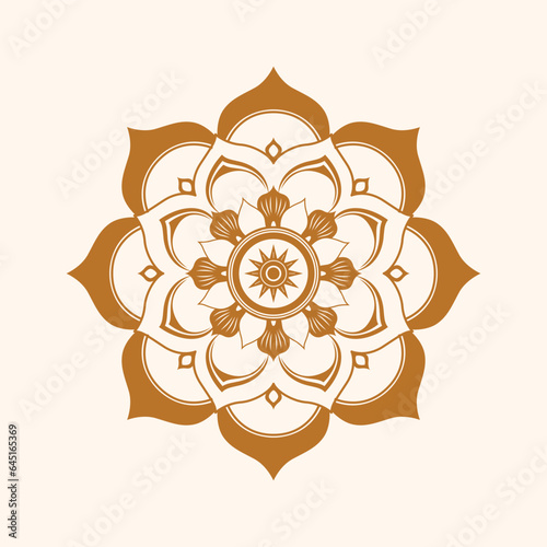 A captivating floral mandala emblem with intricate patterns, celebrating nature’s symmetry and elegance in a graceful vector design.