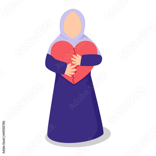 muslim woman hugs a broken heart