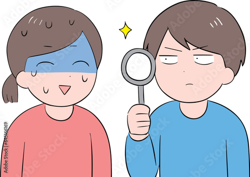 気まずそうな女性と調べている男性