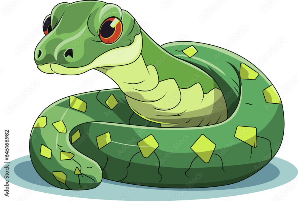 Fototapeta premium Cute Green Snake Cartoon On White Background