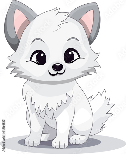 Cute Little Arctic Fox Cartoon On White Background
