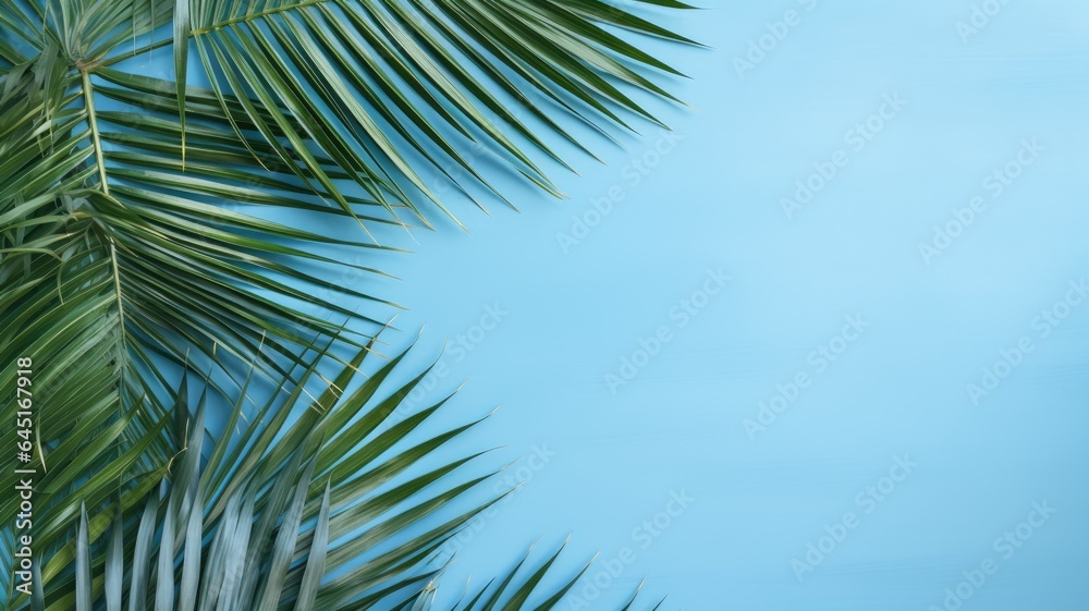 Naklejka premium Palm leaf shadow, blue wall, summer background