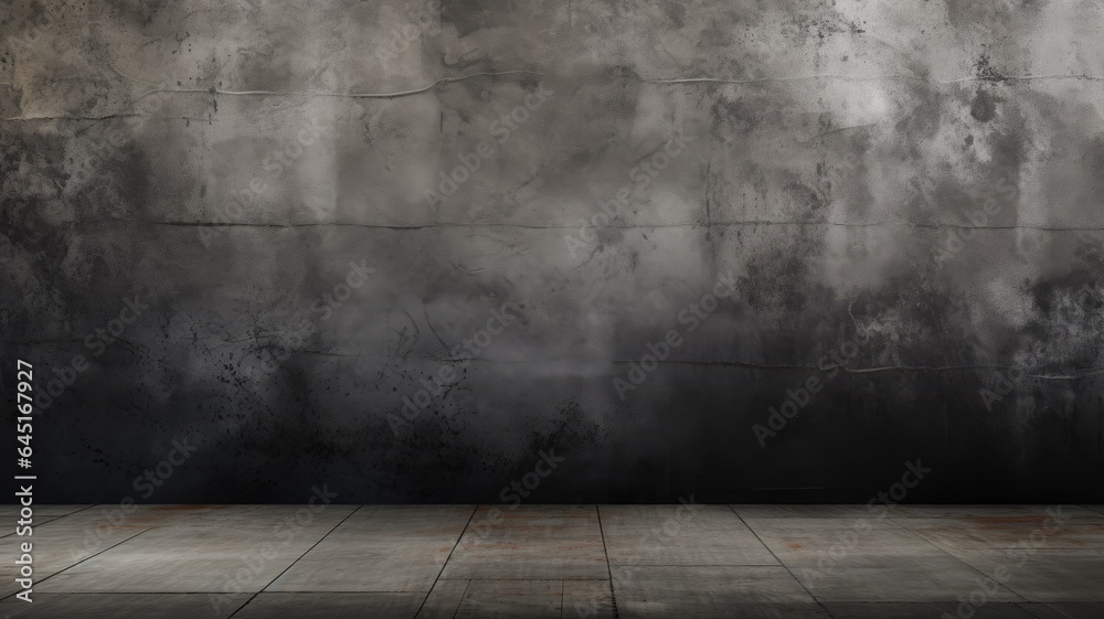 Black floor texture, empty dark room, abstract background with fog