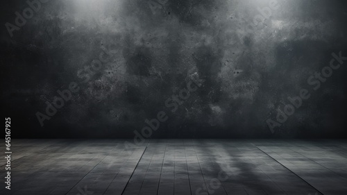 Black floor texture, empty dark room, abstract background with fog