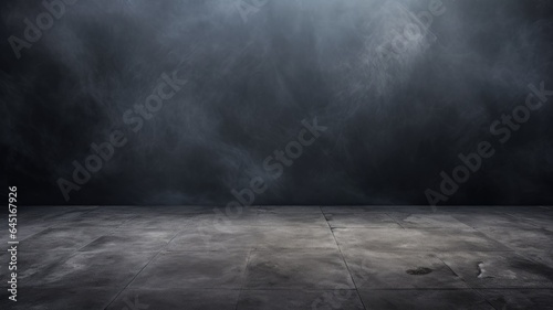 Black floor texture  empty dark room  abstract background with fog