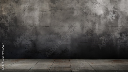 Black floor texture, empty dark room, abstract background with fog