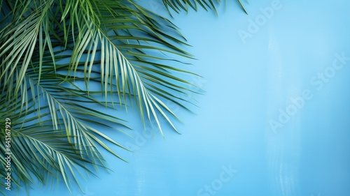 Palm leaf shadow, blue wall, summer background © Artyom