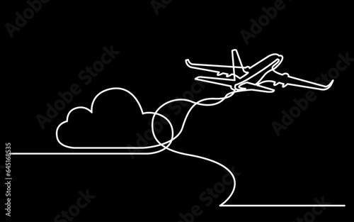 continuous line drawing vector illustration with FULLY EDITABLE STROKE of airplane transportation background