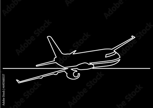 continuous line drawing vector illustration with FULLY EDITABLE STROKE of airplane transportation background