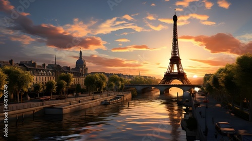 Eiffel tower at sunset Generative AI