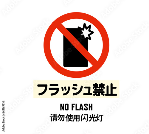 フラッシュ禁止　ピクトグラム　英語・中国語付き