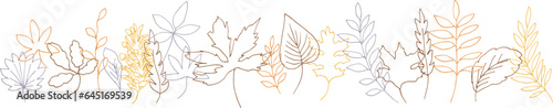 線画。秋の植物のベクターイラスト。秋の葉っぱと木の実イラスト。季節のカードデザイン。Line drawing. Autumn plants vector illustration. Autumn leaves and nuts illustration. Seasonal card design.