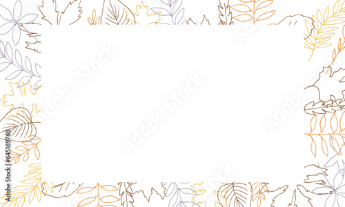 線画。秋の植物のベクターイラスト。秋の葉っぱと木の実イラスト。季節のカードデザイン。Line drawing. Autumn plants vector illustration. Autumn leaves and nuts illustration. Seasonal card design.
