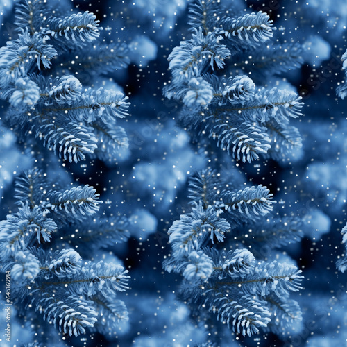seamless pattern of fresh fluffy christmas tree branches covered in frost. winter ornament