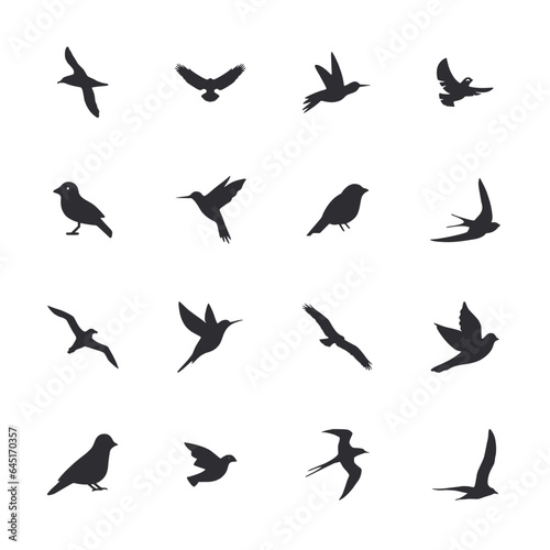 Set of birds icon for web app simple silhouettes flat design