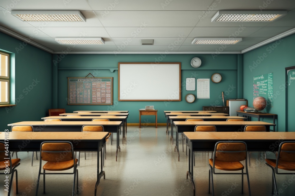 Empty Classroom with white floor. High school. Generative AI Empty Classroom with white floor. High school. Generative AI