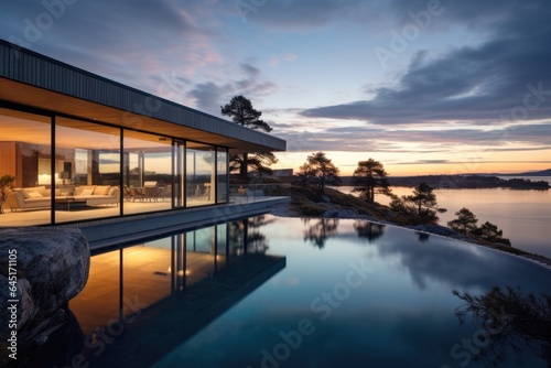 Wallpaper Mural Modern luxury house or villa with an infinity pool overlooking a beatiful view of the ocean and sky Torontodigital.ca