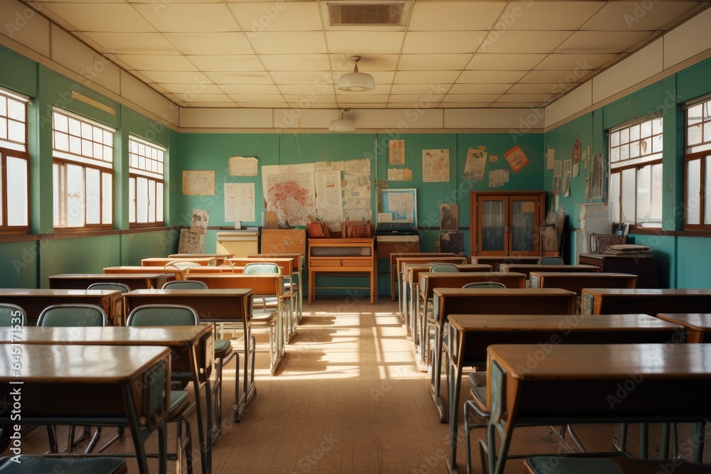 Empty Classroom with white floor. High school. Generative AI Empty Classroom with white floor. High school. Generative AI
