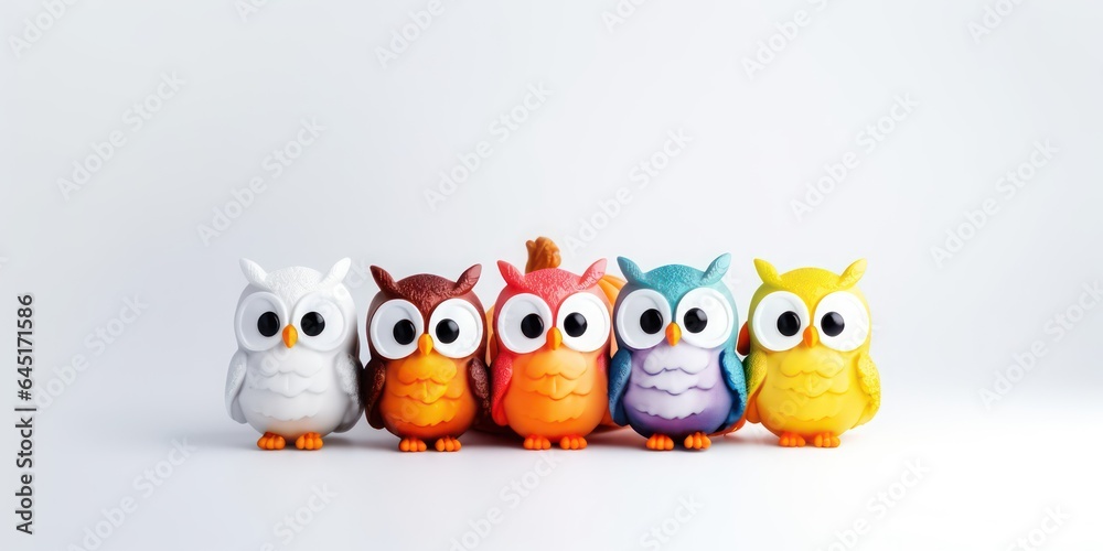 Halloween concept of cute owl doodles with different colors on sky blue background with copy space for text