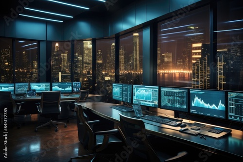 Financial Data Analysts. Monitoring Room with Finance Specialists Sit in Front of Computers. Generative AI