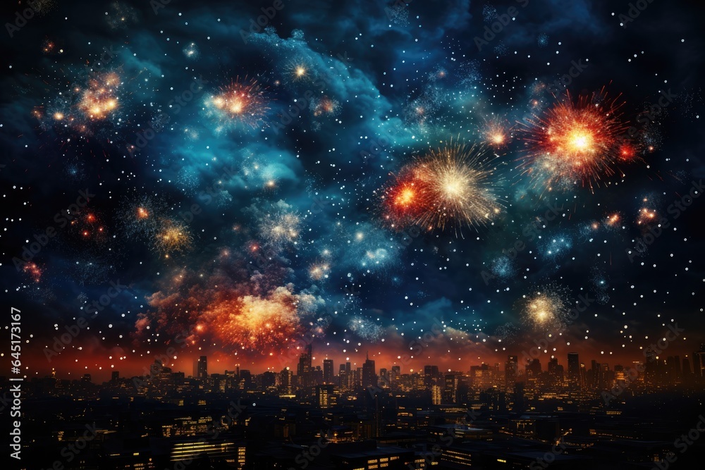 Fototapeta premium Abstract fireworks background. Generative AI