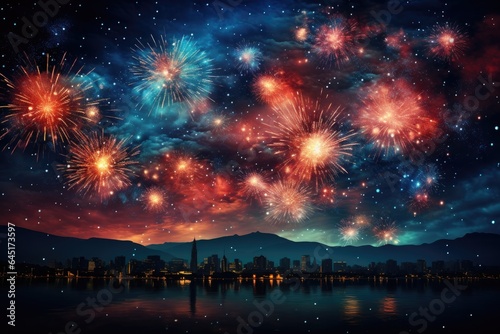 Abstract fireworks background. Generative AI © itchaznong
