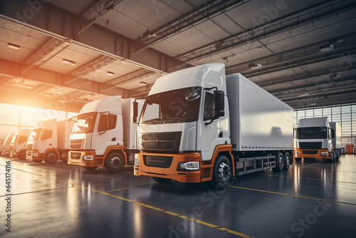 Trucks in warehouse, warehouse, warehouse interior, warehouse background