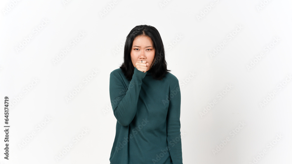 Having Cough Of Beautiful Asian Woman Isolated On White Background Having Cough Of Beautiful Asian Woman Isolated On White Background