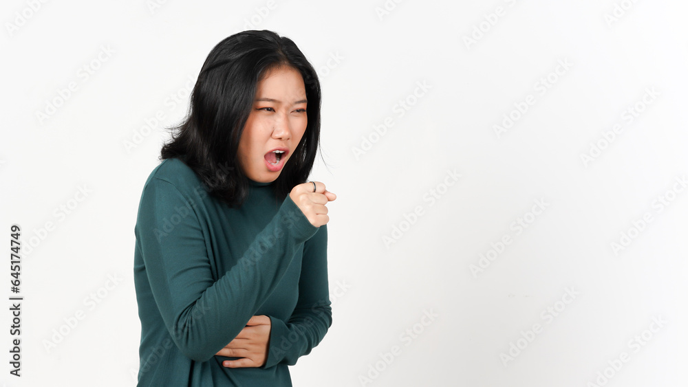 Having Cough Of Beautiful Asian Woman Isolated On White Background Having Cough Of Beautiful Asian Woman Isolated On White Background