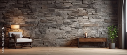 Stone wall interior design concept for empty lounge and bedroom  suitable for homes  offices  and hotels.